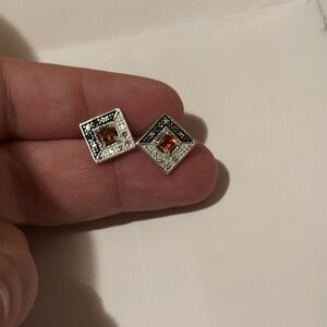925 earrings with red stone half white half black